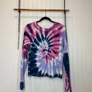 LINI Hailey Tie-Dye Cable Knit Crew Neck Pullover Sweater Multicolor Size XS